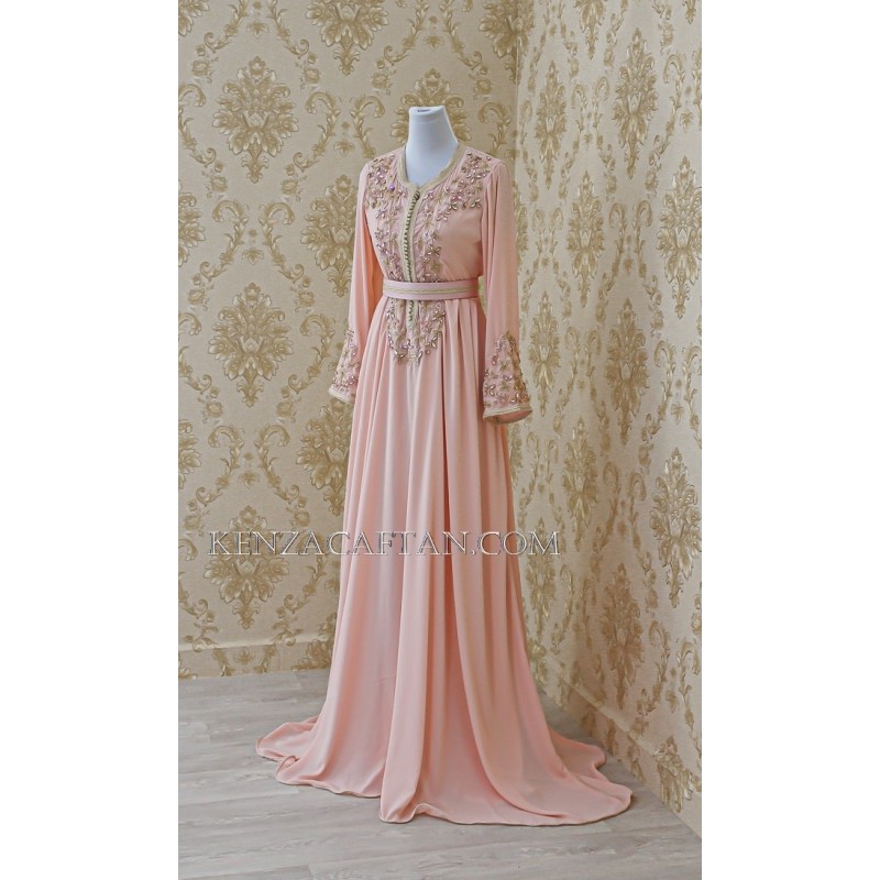 Caftan Zaynab (rose pale) - Caftan rose pale  ✔ robe orientale rose BY KenzaCaftan