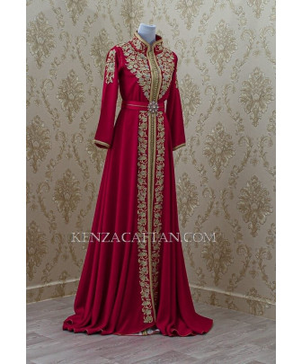 caftan marocain rouge en crepe by KENZA