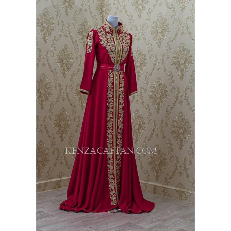 caftan marocain rouge en crepe by KENZA