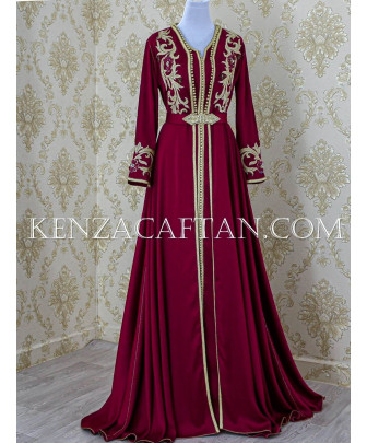 Takchita Lina - caftan bordeaux ✔ takchita bordeaux de luxe By KENZACAFTAN