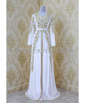 Takchita Fatima (blanche) - caftan mariage moderne velours en ligne By Kenza Caftan