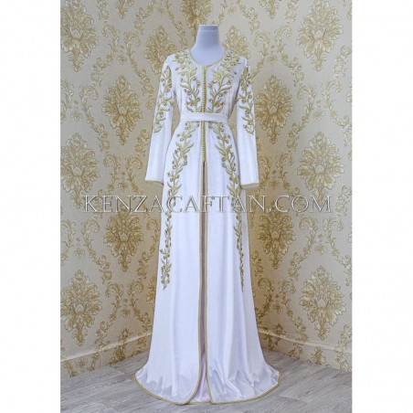 Takchita Fatima (blanche) - caftan mariage moderne velours en ligne By Kenza Caftan