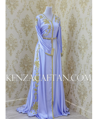 Caftan Sophia - Caftan bleu pastel en satin de soie sur mesure by KENZA