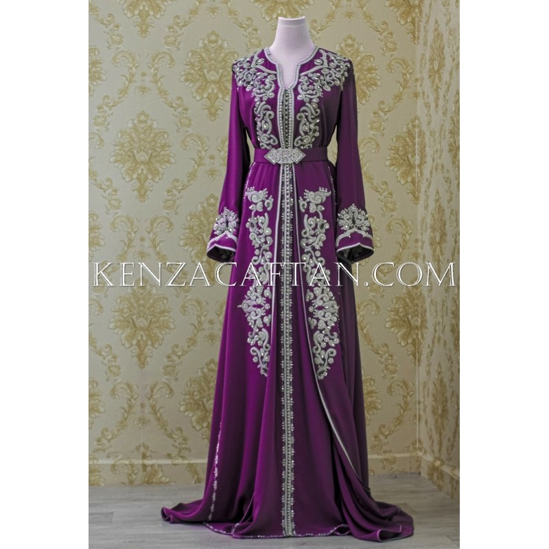 Takchita Maysae en mauve - robe orientale moderne en ligne caftan mauve by KENZA