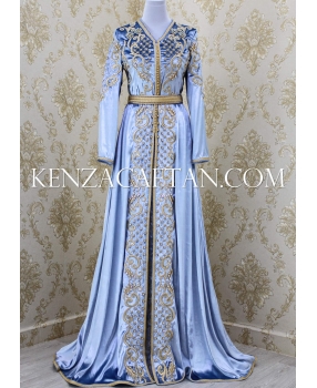 Takchita Kamillia - caftan bleu ciel en velours robe marocaine bleu ciel