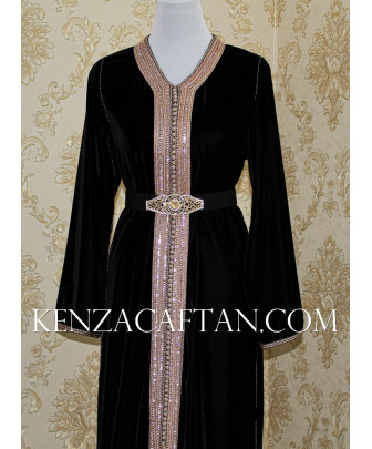 Caftan Bassma - Caftan noir velours en bronze By Kenza