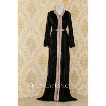 Caftan Bassma - Caftan noir velours en bronze By Kenza