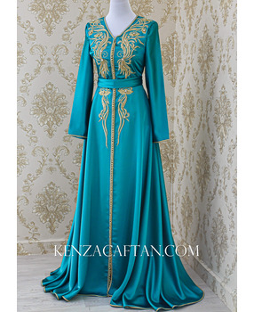 green kaftan dress / Green satin maxi dress