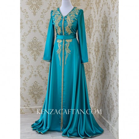 green kaftan dress / Green satin maxi dress