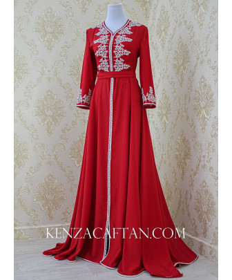 Caftan Zina - caftan rouge argenté ✅ takchita rouge caftan moderne rouge By KENZA