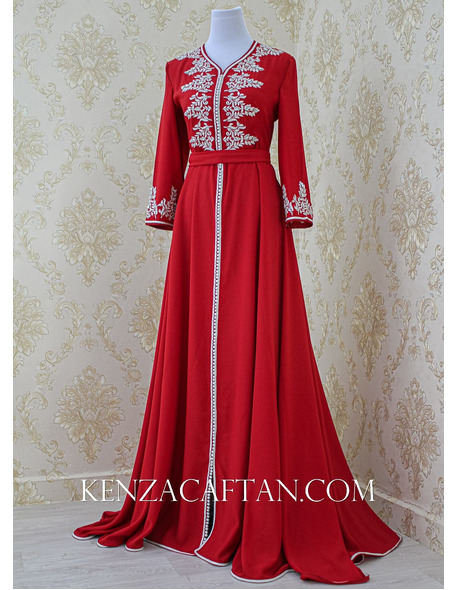 Caftan Zina - caftan rouge argenté ✅ takchita rouge caftan moderne rouge By KENZA