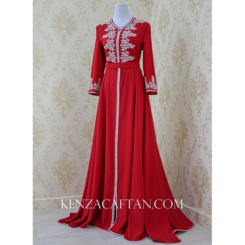 Caftan Zina - caftan rouge argenté ✅ takchita rouge caftan moderne rouge By KENZA