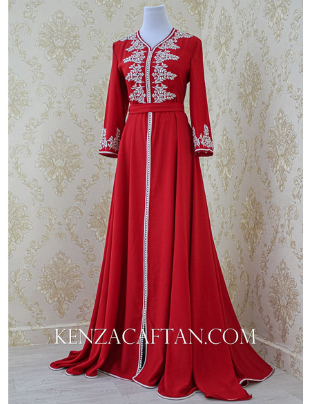 Caftan Zina - caftan rouge argenté ✅ takchita rouge caftan moderne rouge By KENZA