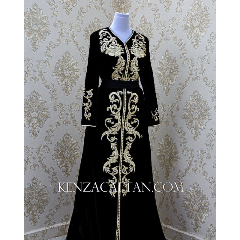 Caftan Yasmine - Caftan marocain noir by KENZACAFTAN caftan velours