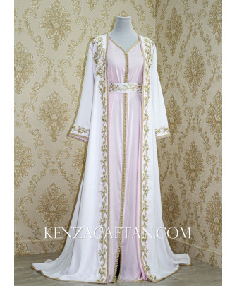 caftan marocain blanc et rose by KENZA