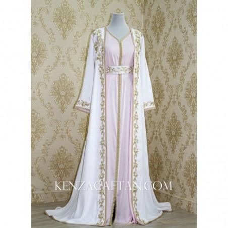 caftan marocain blanc et rose by KENZA