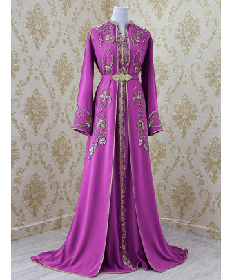 Caftan marocain Lilas avec perlage à main - Vente caftan pas cher en ligne 100% marocain ✅  Takchita rouge