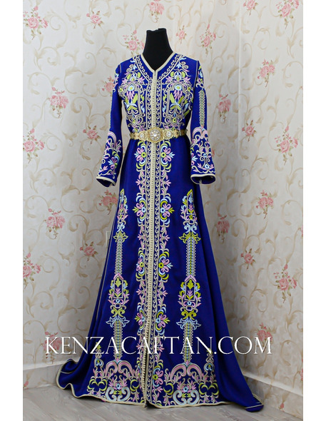 Blue arabic dress with colored mebroidery - 2