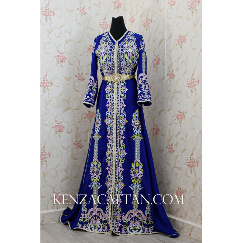 Robe arabe bleu royal avec broderie -