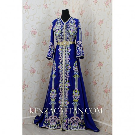 Blue arabic dress with colored mebroidery - 2