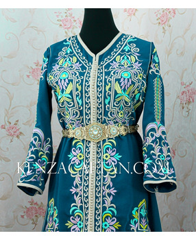 Green arabic dress with colored embroidery - 2