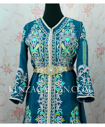 kaftan marocain vert royal avec broderie -