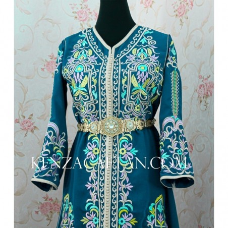 kaftan marocain vert royal avec broderie -