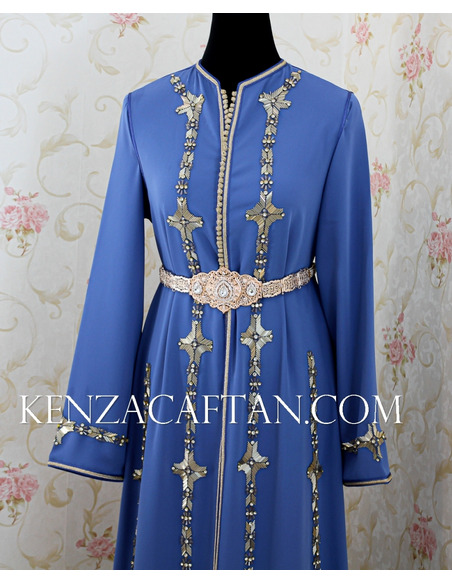 kaftan marocain bleu clair avec perlage - 