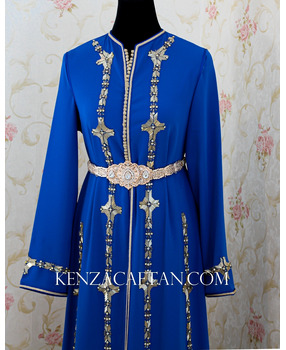 kaftan marocain bleu royal avec perlage - 