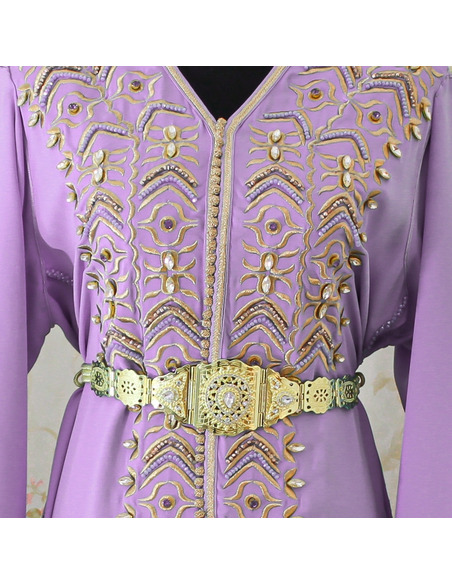 Violet Moroccan kaftan dress with embroidery and beading - 2