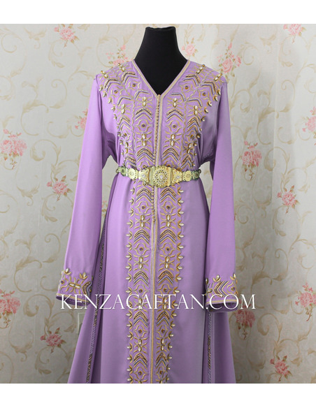 Violet Moroccan kaftan dress with embroidery and beading - 3