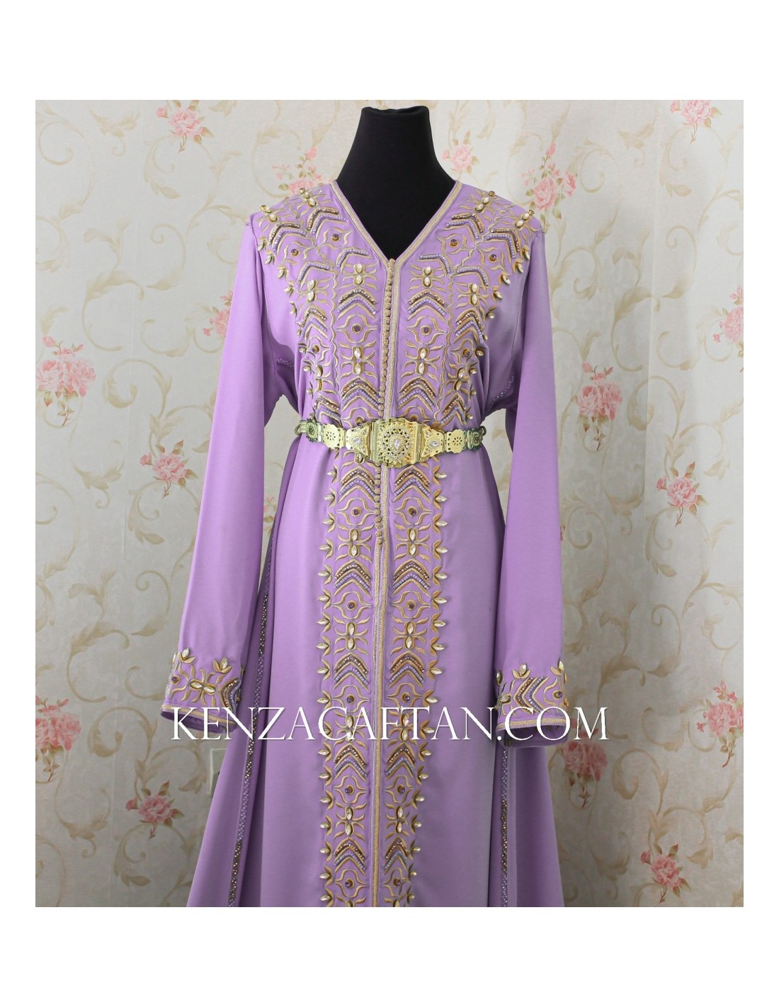Violet Moroccan kaftan dress with embroidery and beading