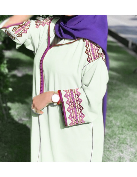 copy of Yellow Moroccan Djellaba with purple embroidery - 1