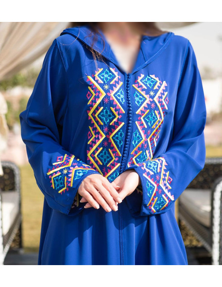 Royal blue djellaba with colorful embroidery - 1
