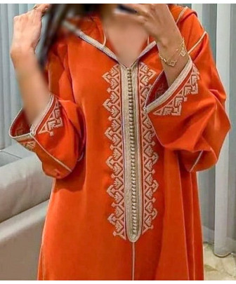 Orange djellaba with gold embroidery - 1