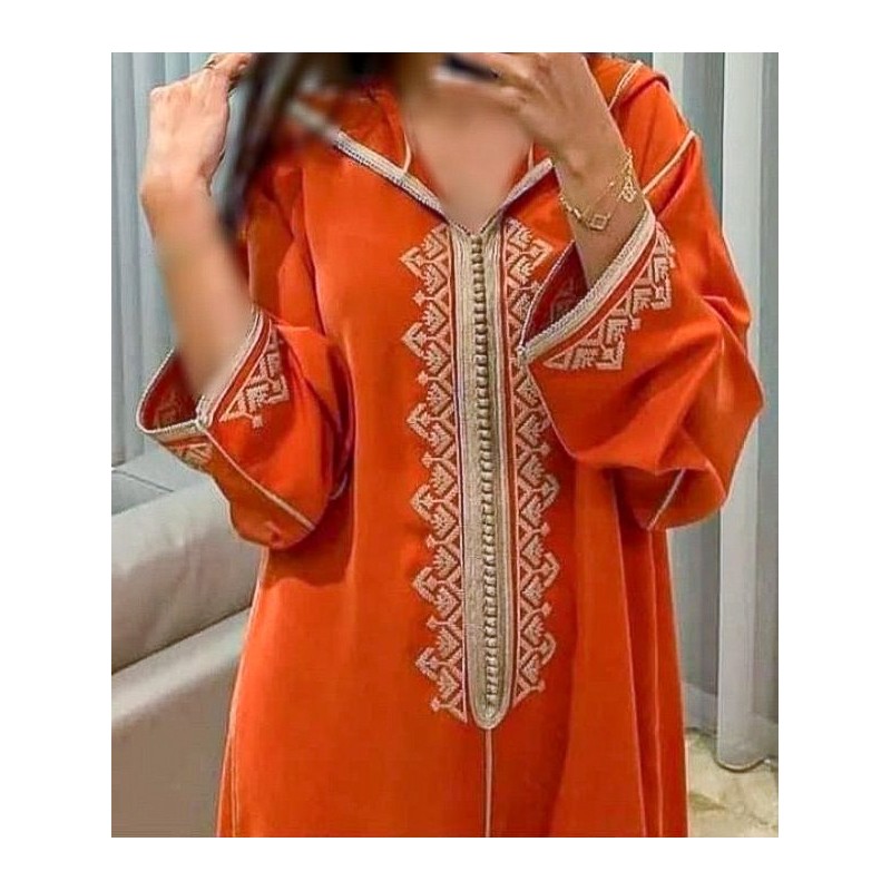 Orange djellaba with gold embroidery - 1