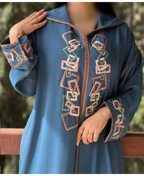 Djellaba in petrol blue with colored embroidery - 2