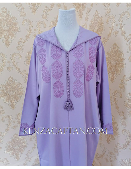 Djellaba for woman in Lilac color with Fassi embroidery - 1