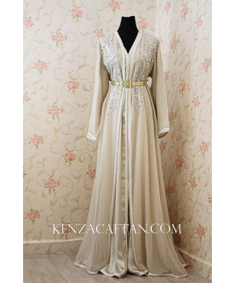 copy of Moroccan kaftan dress in pastel colors with golden belt - 1