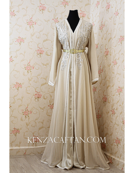 copy of Moroccan kaftan dress in pastel colors with golden belt - 1
