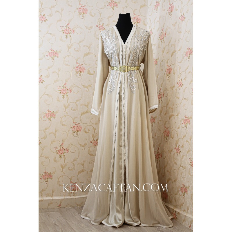 copy of Moroccan kaftan dress in pastel colors with golden belt - 1