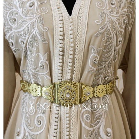 Ivory Moroccan kaftan with golden belt