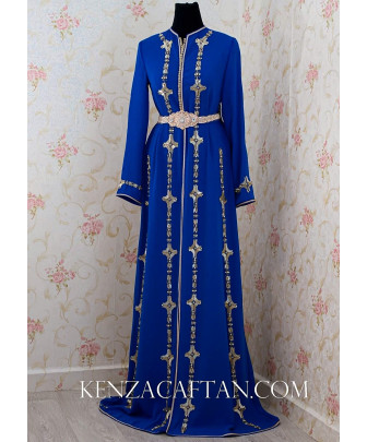 Royal blue kaftan dress with hand beading - 1