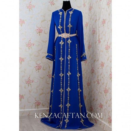 Royal blue kaftan dress with hand beading
