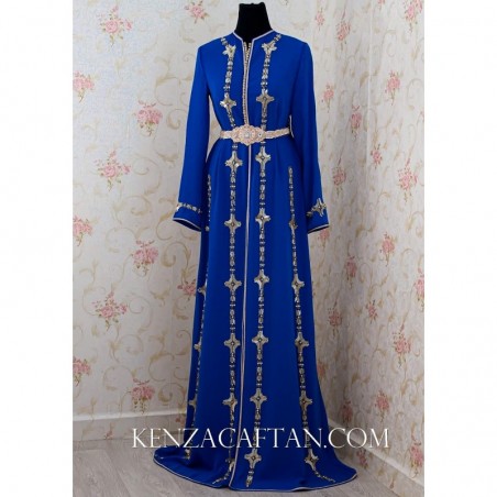 Royal blue kaftan dress with hand beading - 1