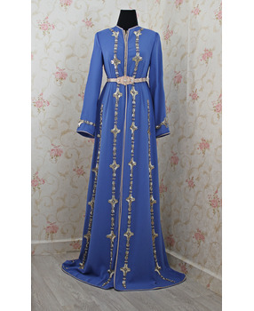 Light blue kaftan dress with hand beading - 1