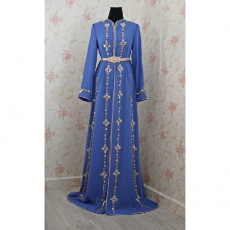 kaftan marocain bleu clair avec perlage - 