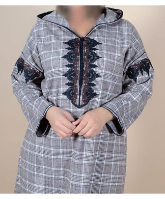 djellaba femme Gris a carreaux
