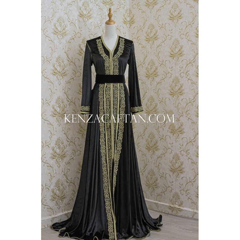 Black and gold Moroccan caftan in velvet - 1