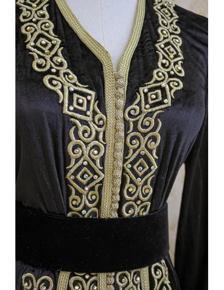 Black and gold Moroccan caftan in velvet - 3